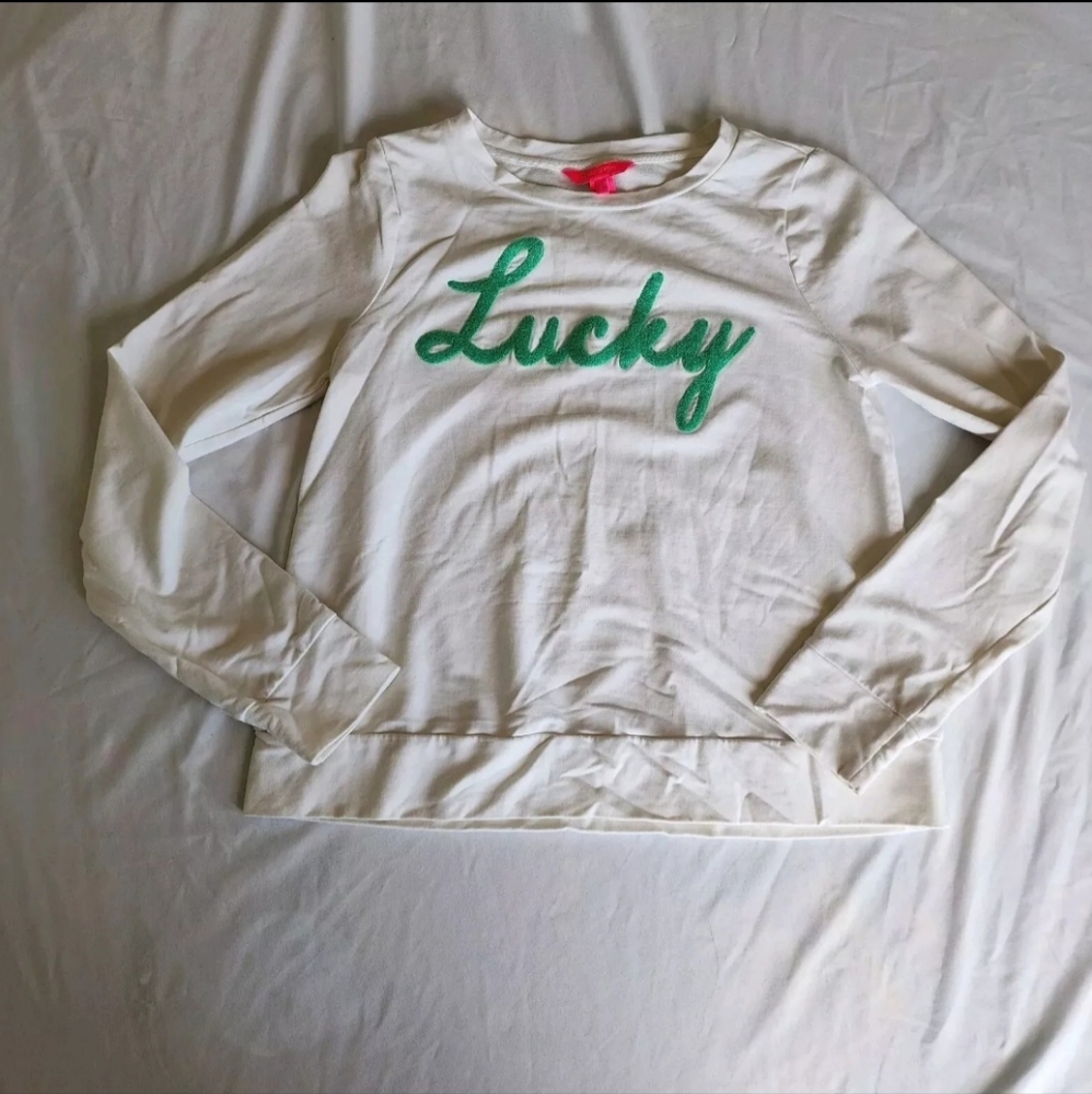 Lilly Pulitzer Rami Sweatshirt Top Botanical Green Lucky Graphic SZ S EUC